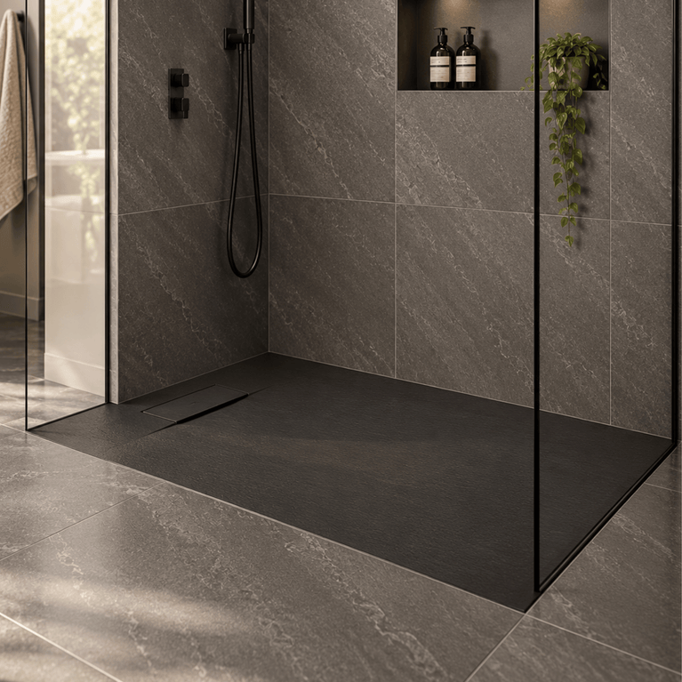 Base de douche en SMC avec drain latéral - noire