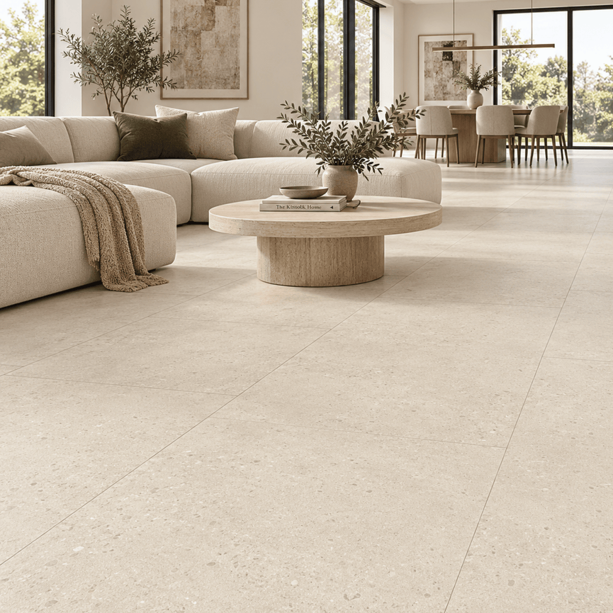 Ceramic 24x48 Stone Cement Ivory Matte