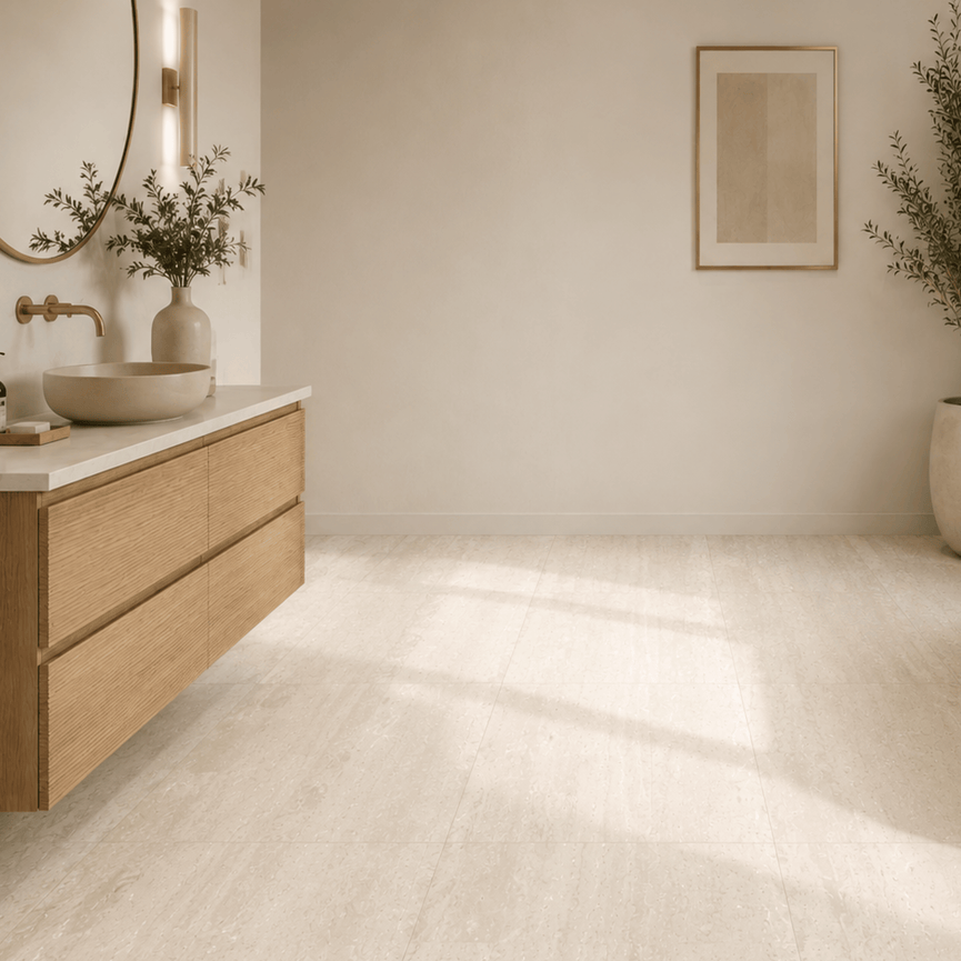 Céramique 24x24 Travertin Sable Mat Texturé