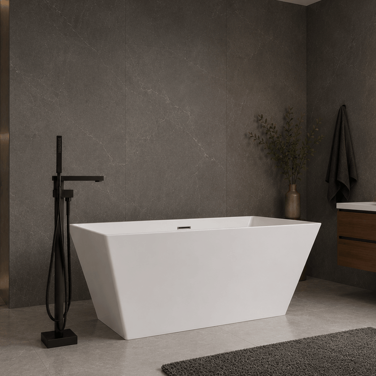 Robinetterie SERENITA pour bain autoportante - carré noir mat