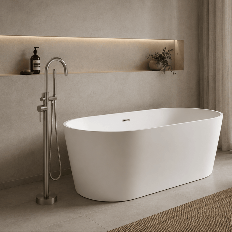 Robinetterie SERENITA pour bain autoportante - rond acier brossé