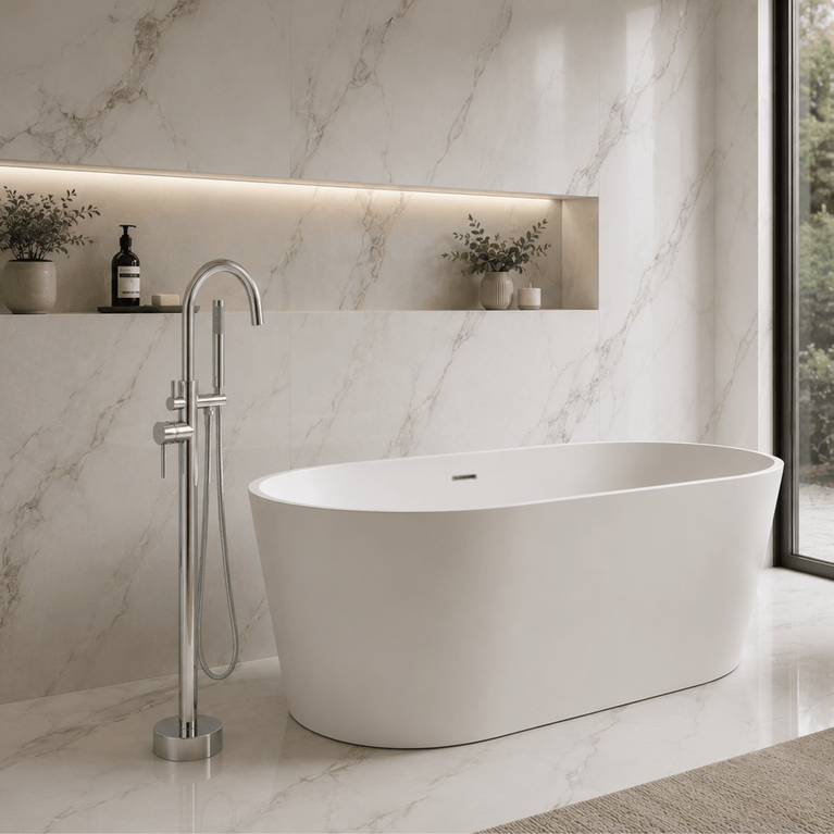 Robinetterie SERENITA pour bain autoportante - rond chrome