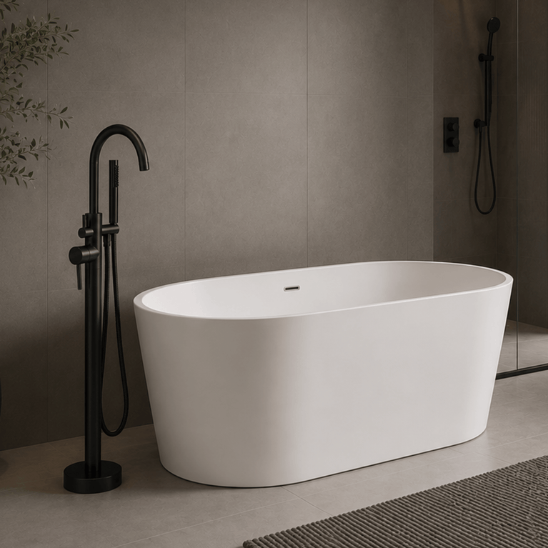 Robinetterie SERENITA pour bain autoportante - rond noir mat