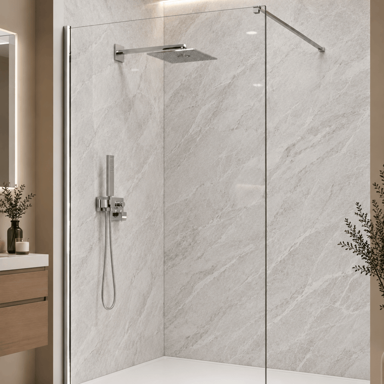 Mur de douche en PVC effet marbre gris perle lustré 48 po x 96 pouce
