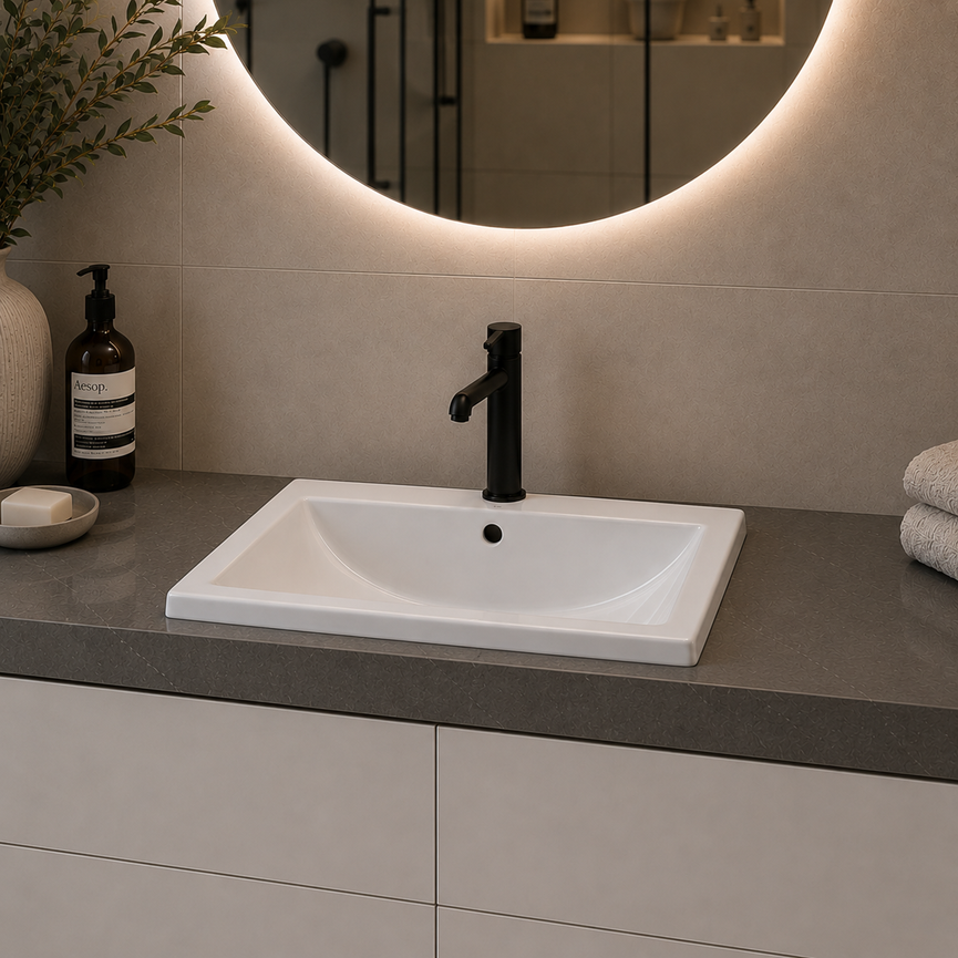 Lavabo rectangulaire 8056, semi-encastré avec trou, porcelaine 23.6" X 18.1" X 7,5"