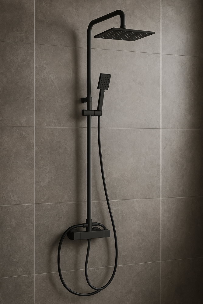Square Chrome Shower Column - Matte Black