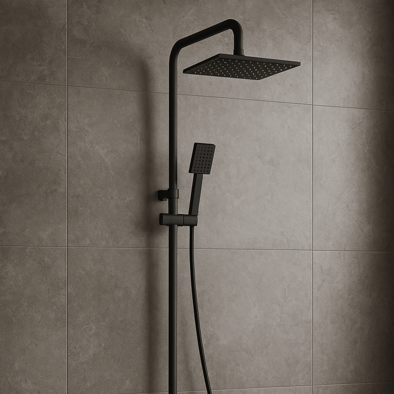 Square Chrome Shower Column - Matte Black