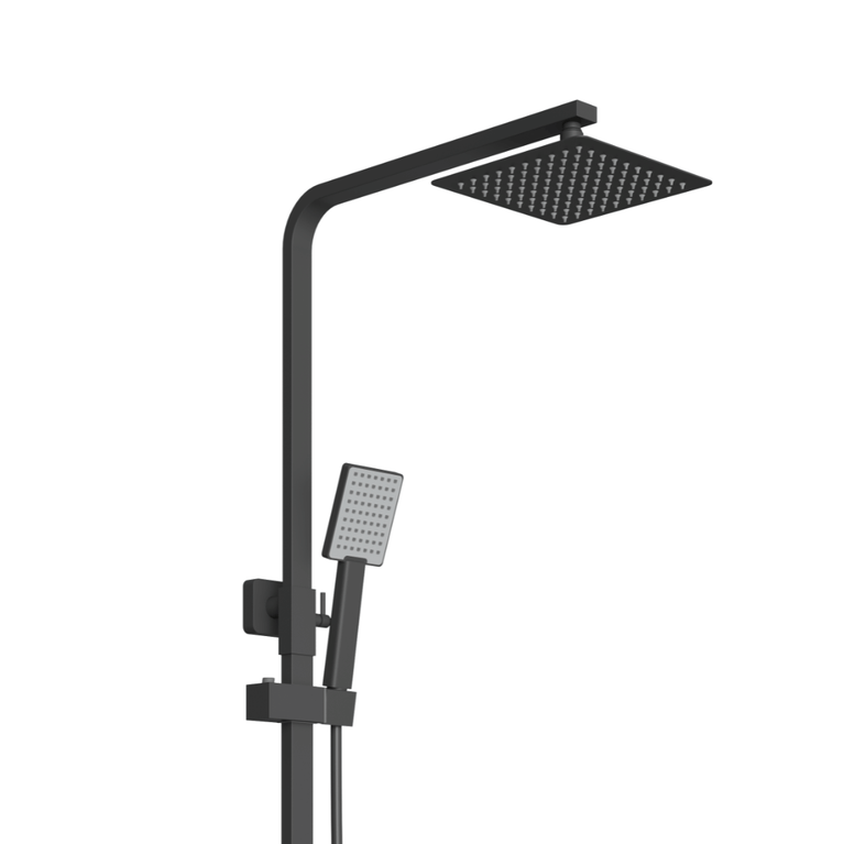 Square Chrome Shower Column - Matte Black