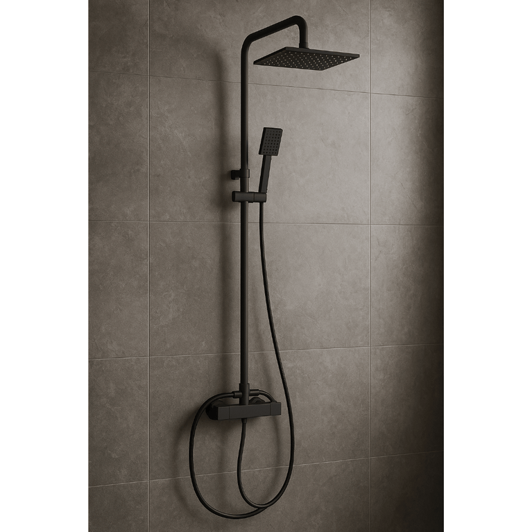 Square Chrome Shower Column - Matte Black