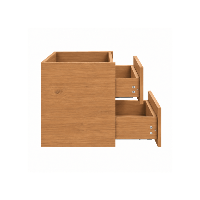 Bathroom vanity with ceramic countertop - amber wood effect