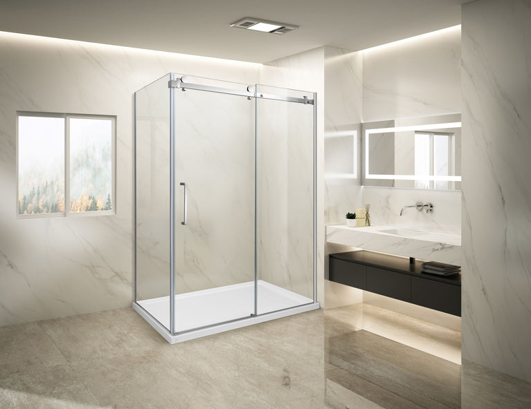 Douche (Base et Vitres inclus) chrome 36" X 48" en coin -Mur droit vitre gauche- | Entrepôt de la Réno