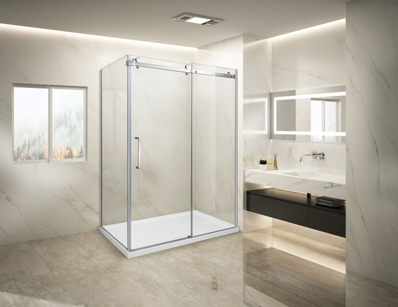 Douche (Base et Vitres inclus) chrome 36" X 48" en coin -Mur droit vitre gauche- | Entrepôt de la Réno