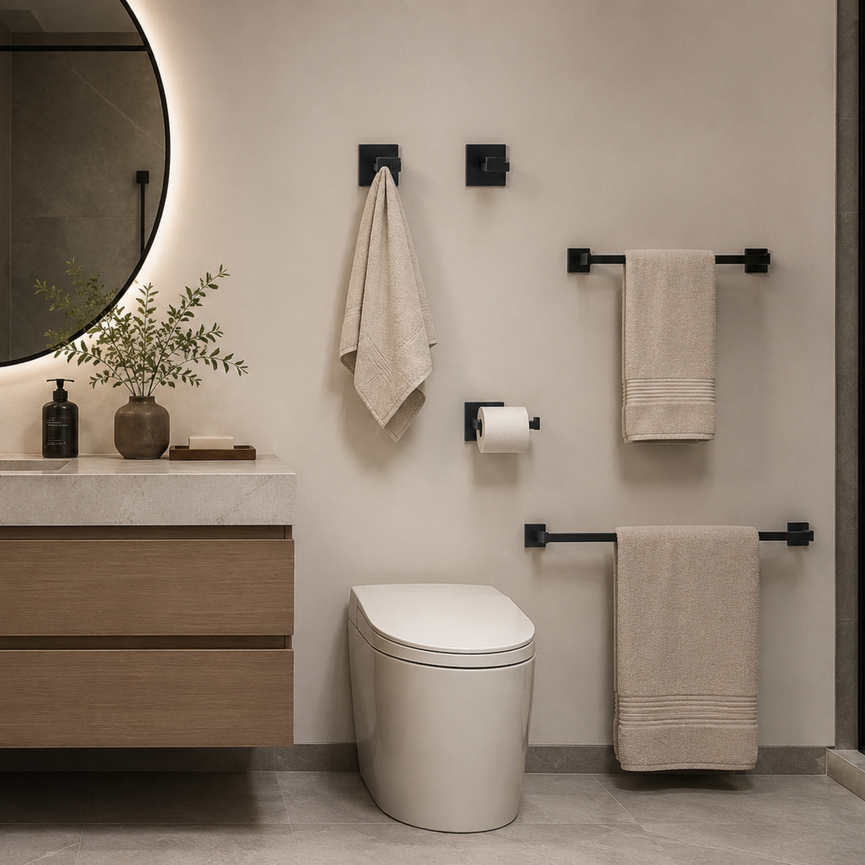 Ensemble d'accessoires de salle de bain - Noir carré 24"