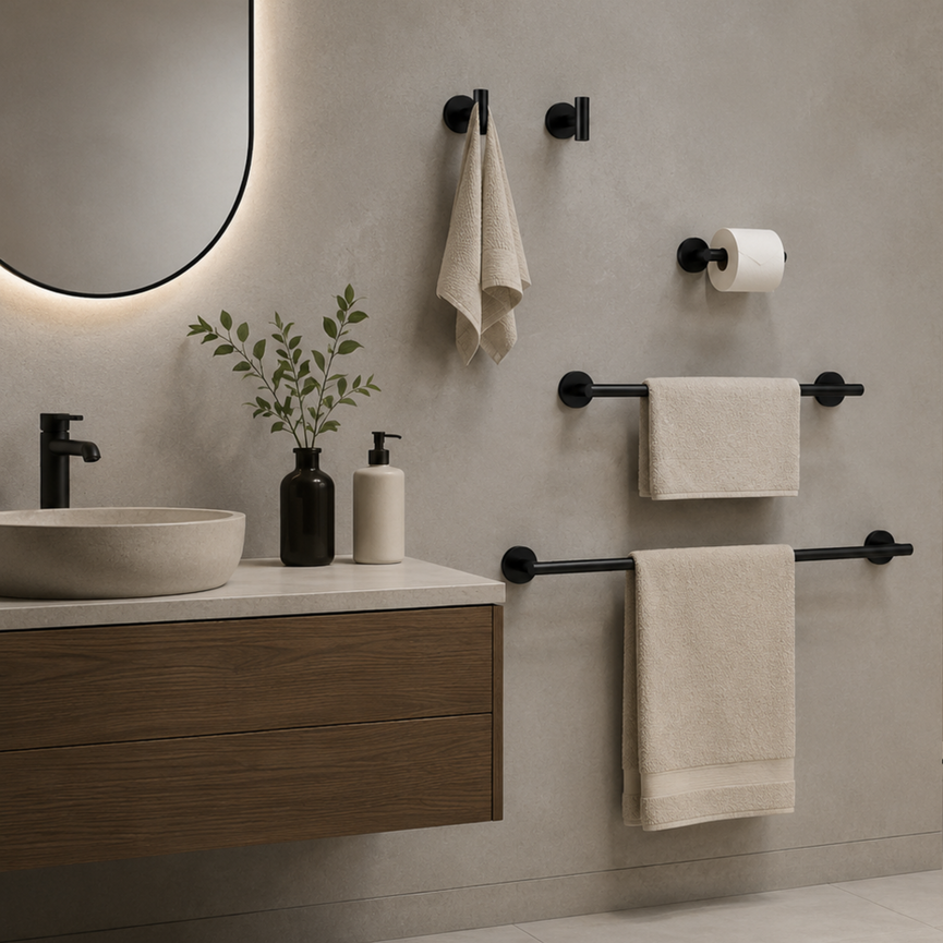 Ensemble d'accessoires de salle de bain - Noir rond 24"