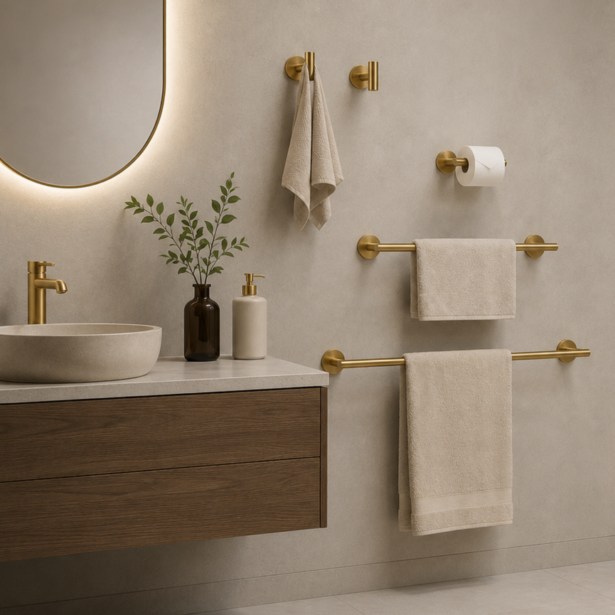 Bathroom accessory set - Round gold 24"