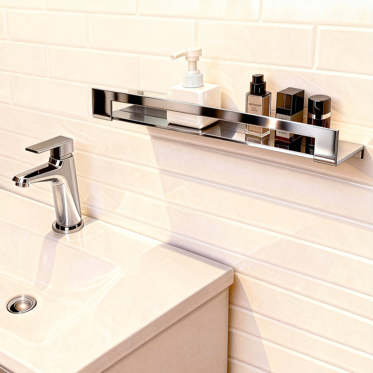 Reversa Chrome Wall Shelf – Towel Holder & Reversible Shelf