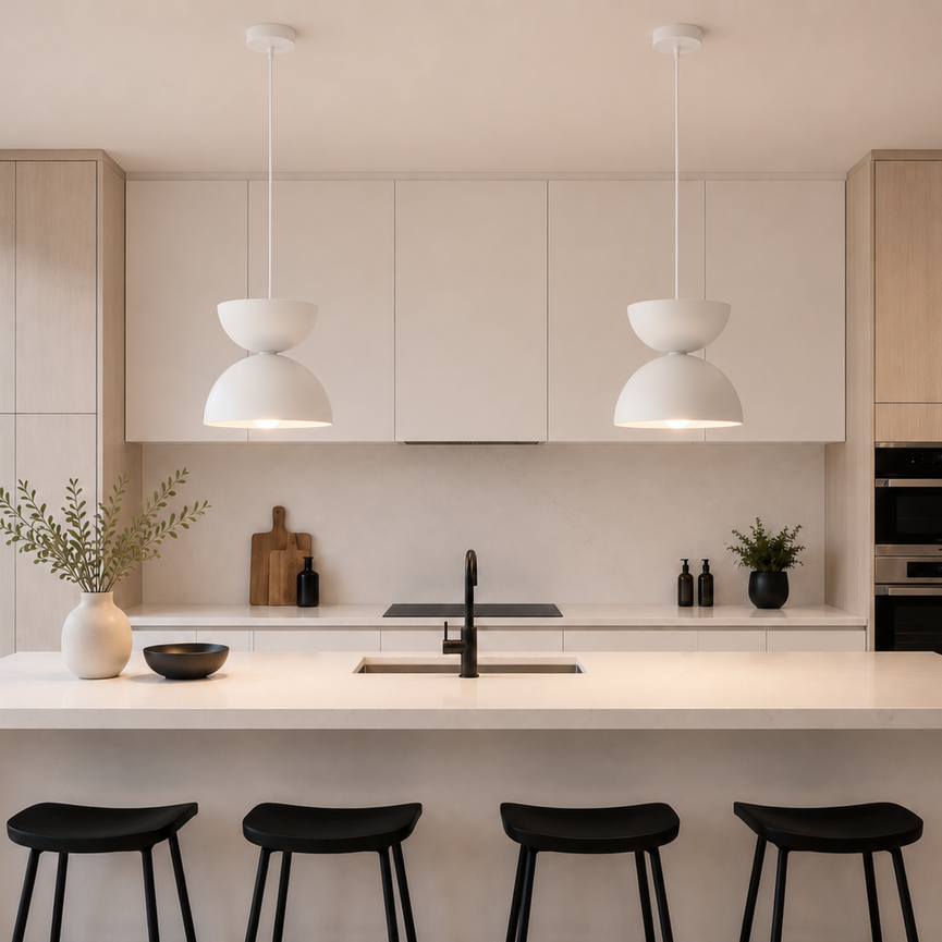 LUNA - Luminaire suspendu double dôme 12.6" - Blanc mat
