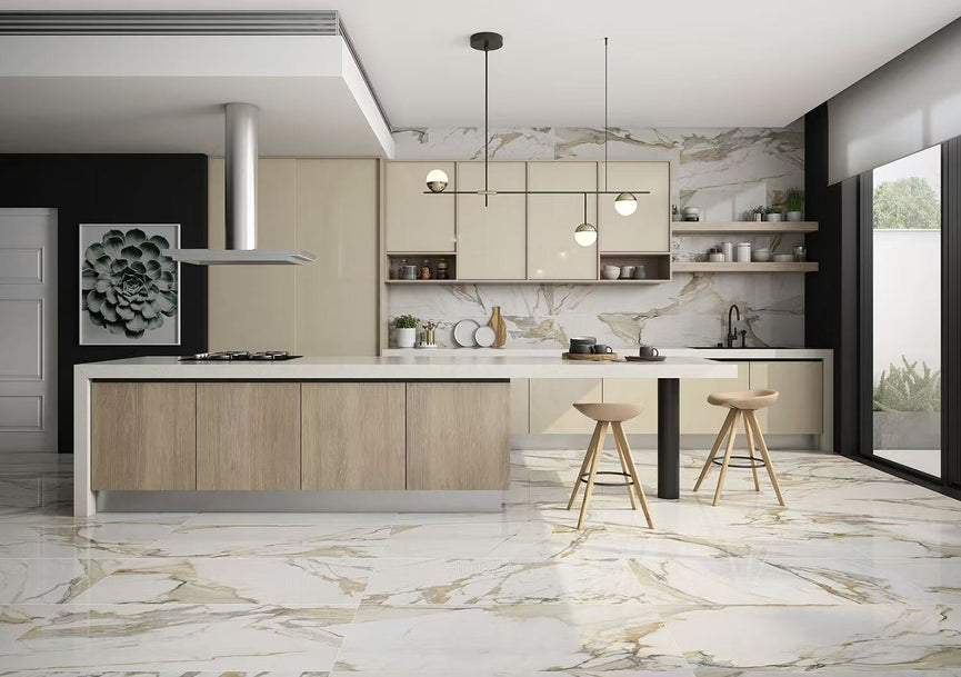 Céramique 24x48 effet marbre gold lustrée - Diamond | Entrepôt de la Réno