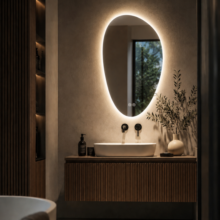 Miroir irrégulier 26x40 sans cadre à éclairage DEL
