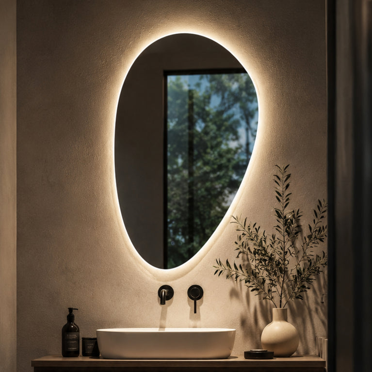Miroir irrégulier 26x40 sans cadre à éclairage DEL