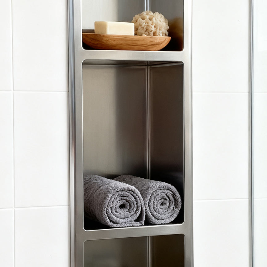 Niche de douche triple 8X35 - Acier brossé