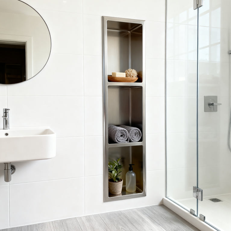 Triple Shower Niche 8X35 - Brushed Steel