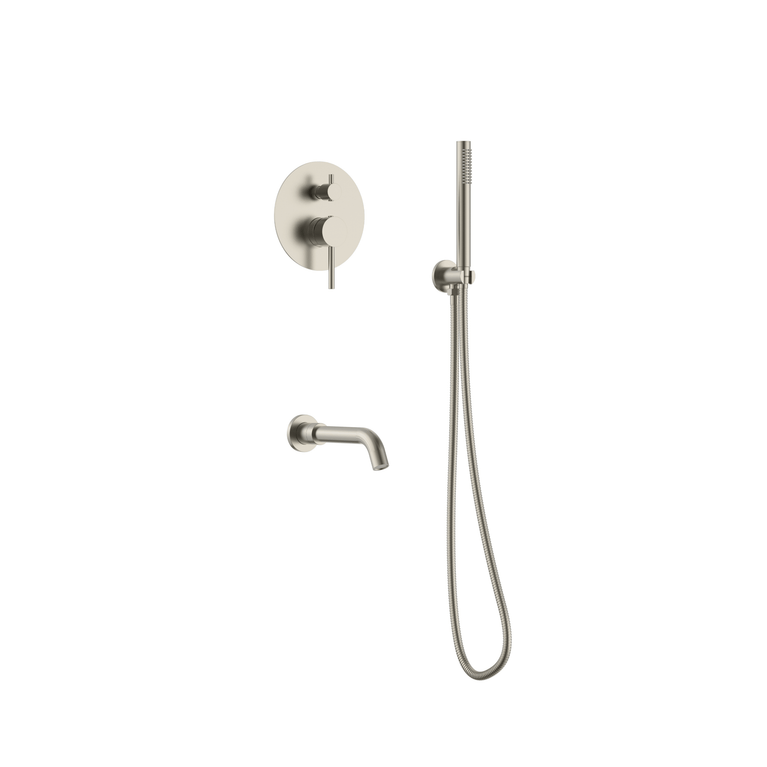 Robinetterie SERENITA murale pour bain douche rond acier brossé