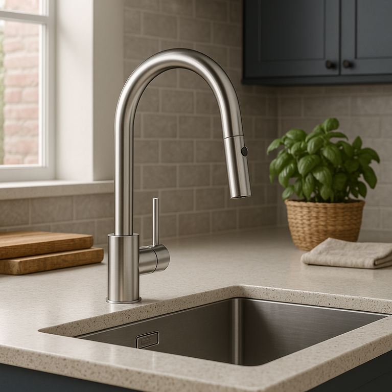 Robinet de cuisine : Design Deluxe Argent Brossé | Entrepôt de la Réno