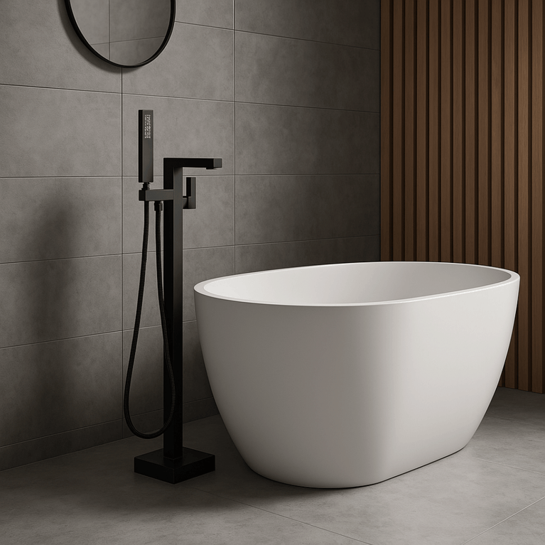 Robinet de bain auto-portant carré noir mat