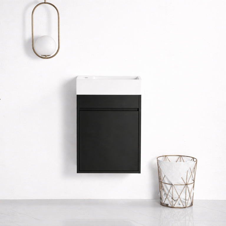 18" Black Matte Bathroom Vanity with Integrated Sink