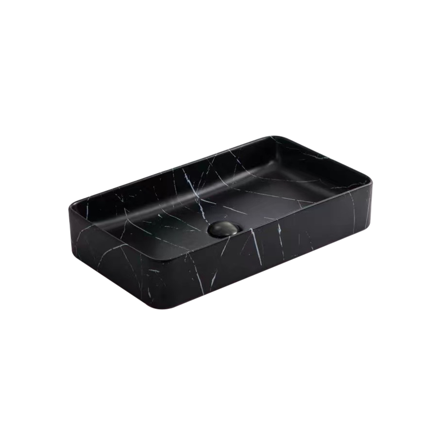Lavabo rectangulaire effet marbre noir 678, porcelaine 23.8" X 13.8" X 4.5"