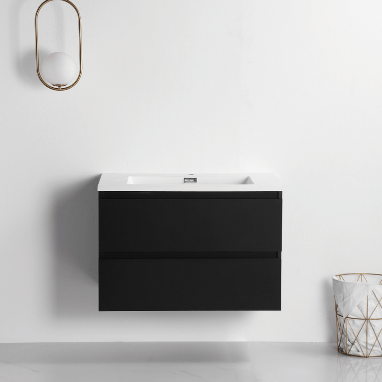 Vanity with 32-inch matte black countertop
