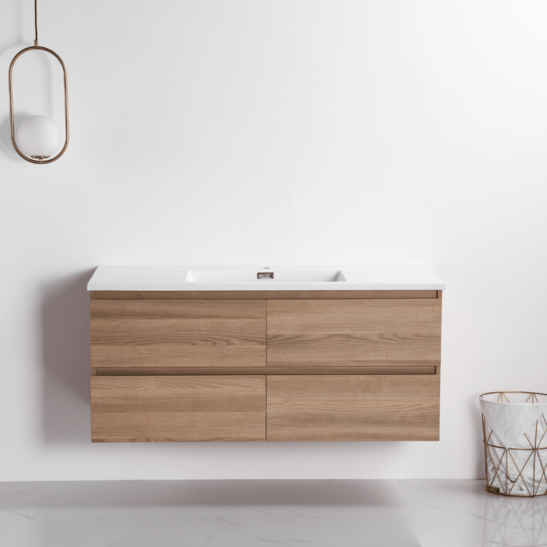 Vanity with 48-inch natural wood countertop