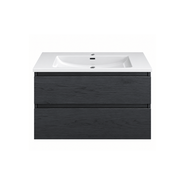 Vanity with ceramic countertop - black wood effect