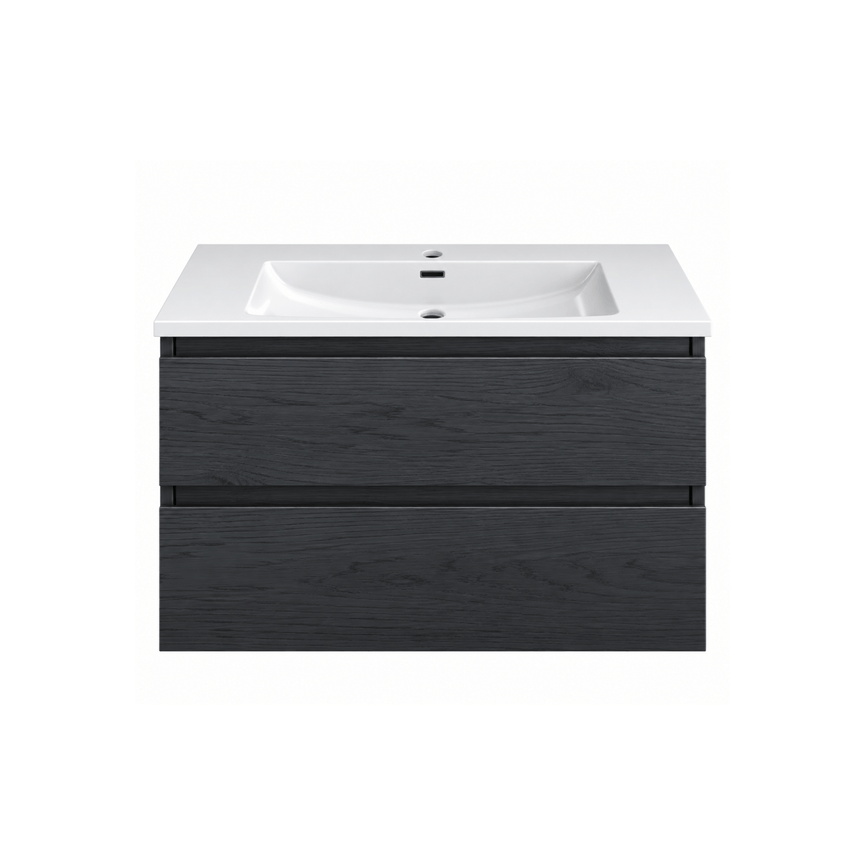 Vanity with ceramic countertop - black wood effect