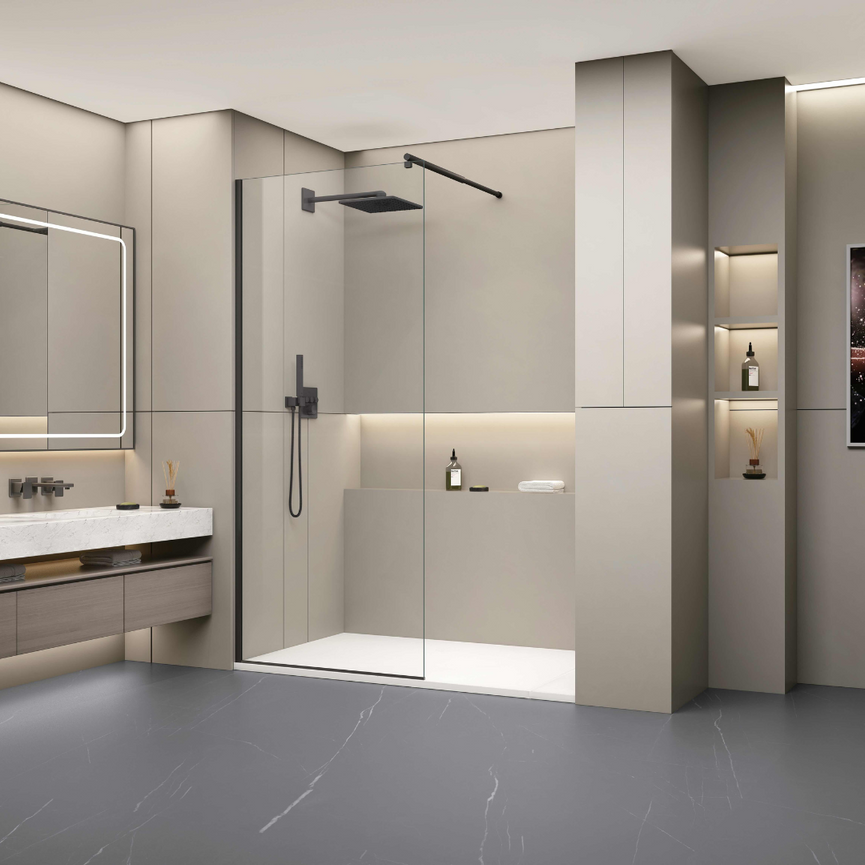 Vitre de douche fixe de style douche à l'italienne - Noir mat