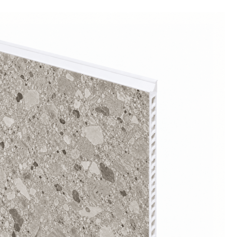 Mur de douche en PVC effet terrazzo grigio mat 48 po x 96 pouce
