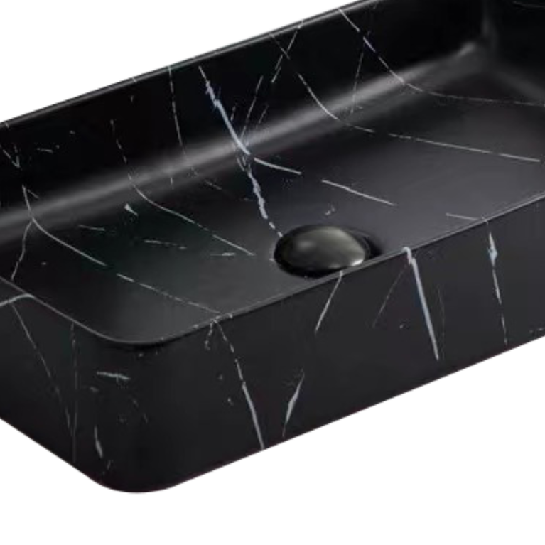 Rectangular black marble effect sink 678, porcelain 23.8" X 13.8" X 4.5"