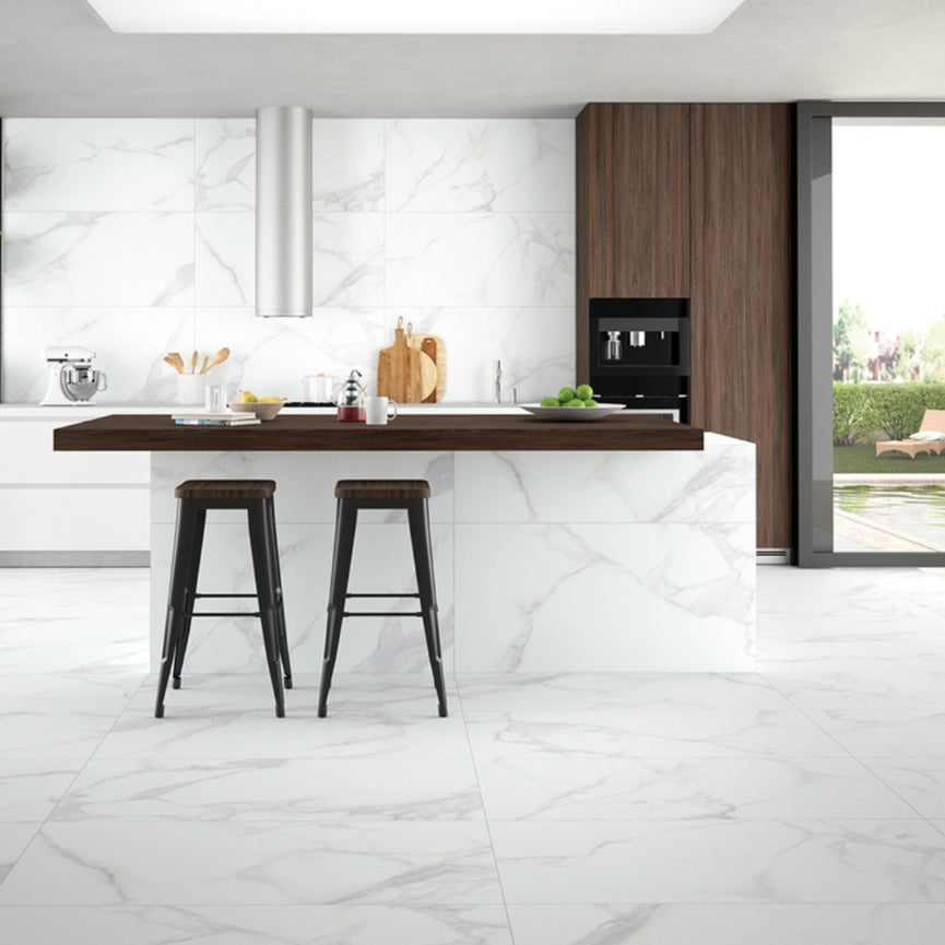 Céramique 24x48 effet marbre luxe - Blanche | Entrepôt de la Réno