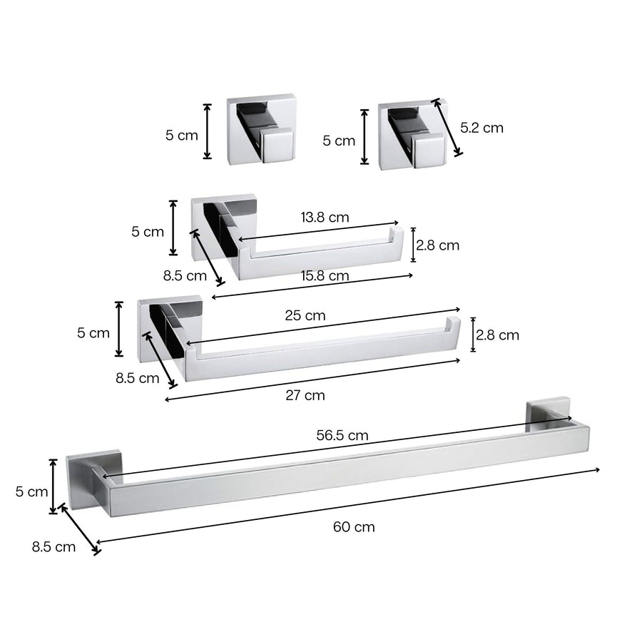 Ensemble d'accessoires de salle de bain - Chrome carré 24" | Entrepôt de la Réno