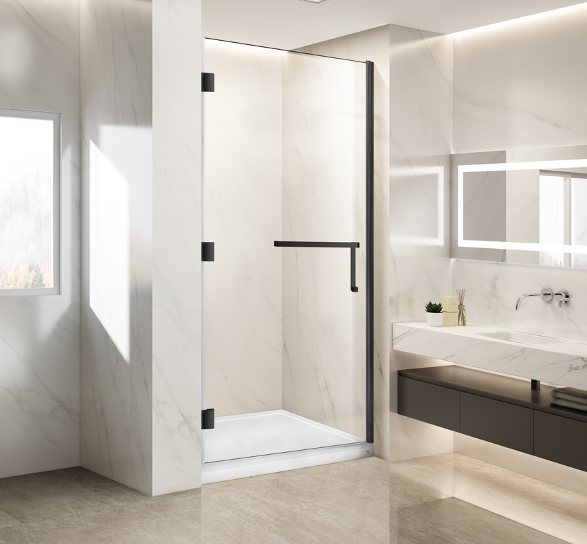 Douche (Base et Vitres inclus) noire 36"X36" en alcôve | Entrepôt de la Réno