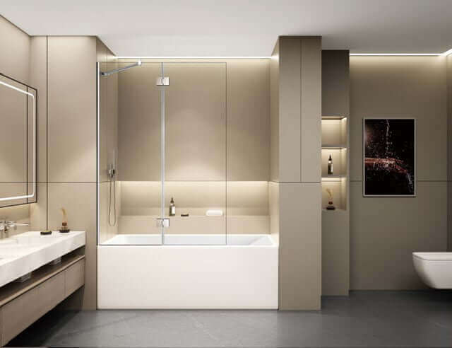 Écran de bain 60" en verre trempé 8mm avec porte pivotante penture CHROME | Entrepôt de la Réno