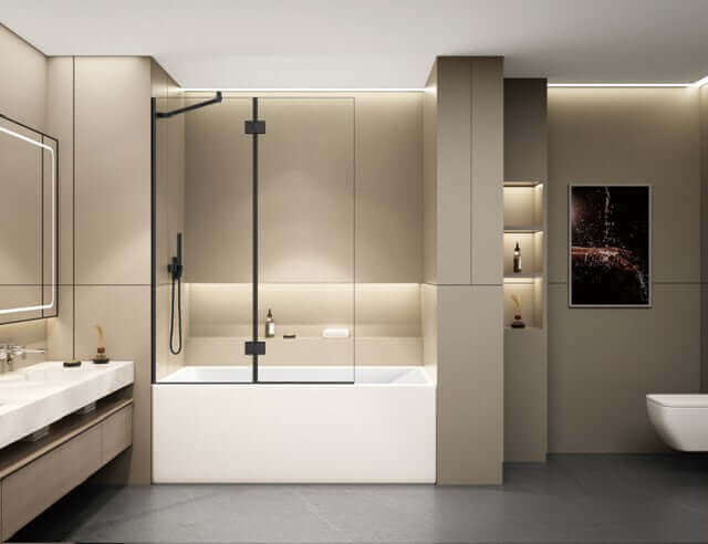 Écran de bain 60" en verre trempé 8mm avec porte pivotante penture NOIR MAT | Entrepôt de la Réno