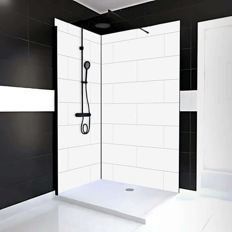 Mur de douche en PVC, effet céramique 12 po x 24 po, blanche, 48 po x 96 po | Entrepôt de la Réno
