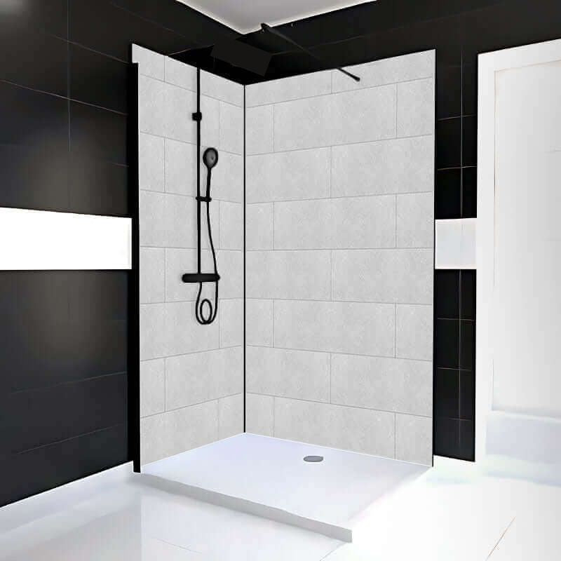 Mur de douche en PVC effet céramique 12 po x 24 po béton gris pâle 48 po x 96 po | Entrepôt de la Réno
