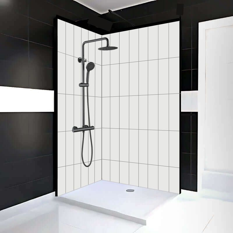 Mur de douche en PVC effet céramique (6 po x 20 po) blanc sur gris mat 48 po x 96 po | Entrepôt de la Réno