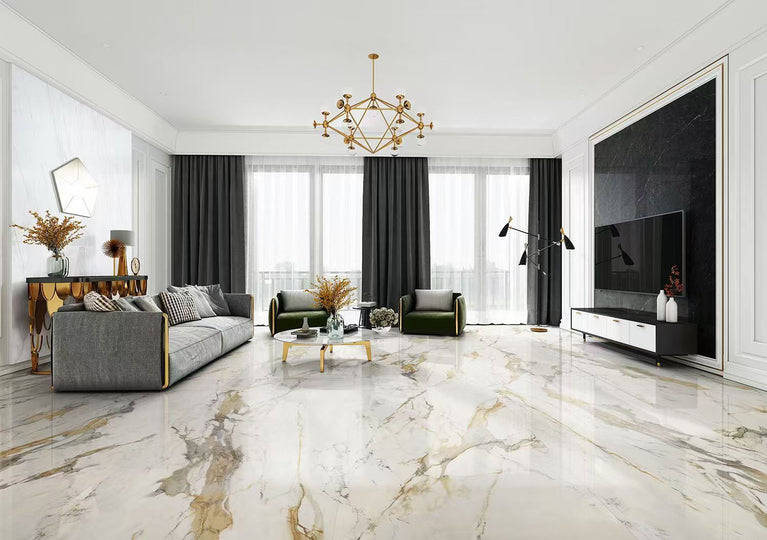 Céramique 24x48 effet marbre gold lustrée - Diamond | Entrepôt de la Réno