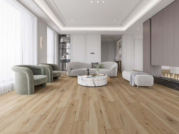 Intérieur moderne avec un plancher flottant stratifié en bois clair et du mobilier élégant | Entrepôt de la Réno