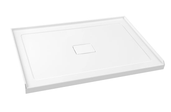 Base de douche rectangulaire blanche 36"x60" en acrylique avec drain central. Surface antidérapante et résistante aux rayures pour une sécurité accrue. Idéale pour installation en alcôve. Salles de bain,Nouveautés,En stock,Tous produits