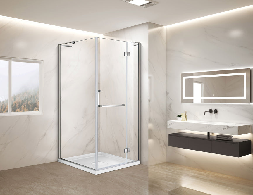 Shower (Base and Glass included) chrome 36"X36" in corner -Right wall left window-